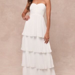 Lulus Seriously Sensational White Strapless Tiered Maxi Dress - Size S